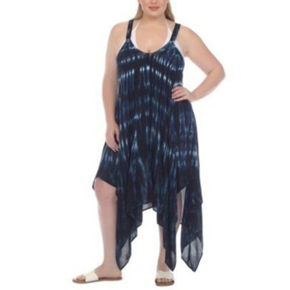 Raviya Swim Cover Up Womens Plus Size 0X Blue Tie Dye Sleeveless Casual Summer - Picture 2 of 7